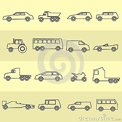 Simple cars black outline icons collection Vector Illustration