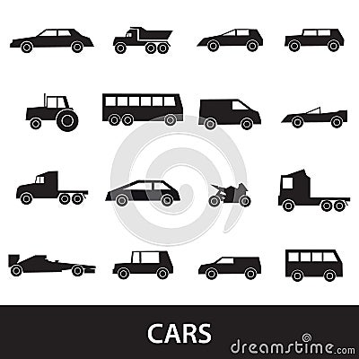 Simple cars black silhouettes icons collection Vector Illustration