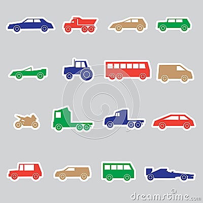 Simple cars color stickers collection Vector Illustration