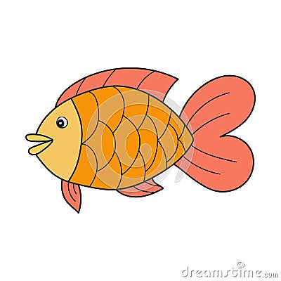 Simple cartoon icon. Vector icon of cute smiling cartoon fish Vector Illustration