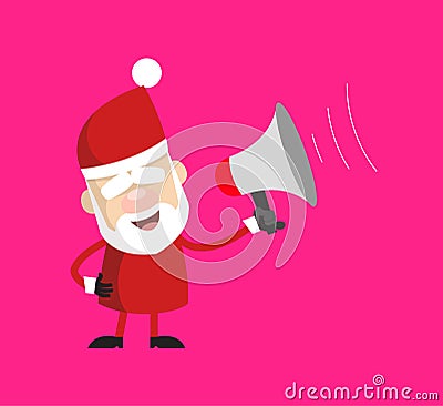 Simple Cartoon Santa - Standing with Loudhailer Stock Photo