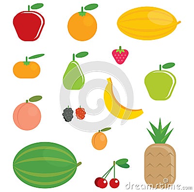 Simple cartoon shinny fruits collection Vector Illustration