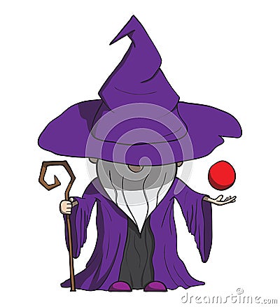 Simple cartoon wizard with staff. Isolated on Vector Illustration