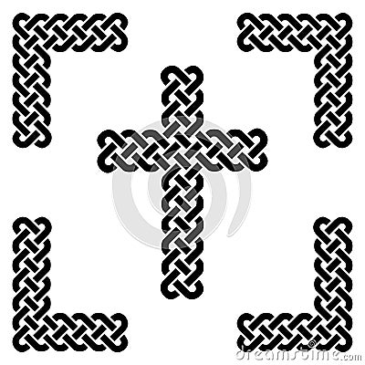 Simple Celtic style endless knot cross in black in knotted black frame on white background inspired by Irish St Patrick`s Day Vector Illustration