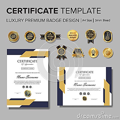 Simple certificate design with badge vector Vector Illustration