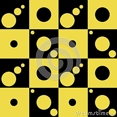 Simple Checkered Pattern and Polka dot . Vector seamless pattern. Black and yellow textile print. Fashion design Stock Photo