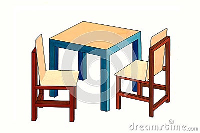 Simple children furniture table & two chairs Stock Photo