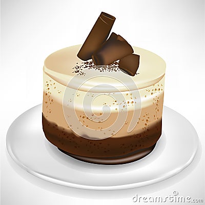 Simple chocolate mousse cake on plate Vector Illustration