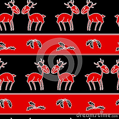 Christmas stripes seamless pattern with deers Vector Illustration