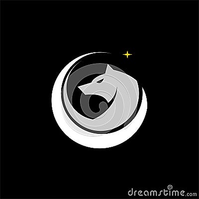 Simple circle moon wolf logo design idea Vector Illustration