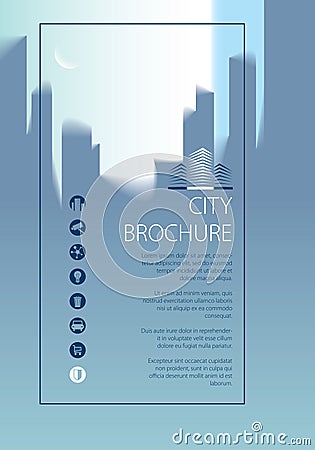 Simple city traveling tourist guide book. Brochure, flyer, cover, poster or guidebook template. Vector Illustration