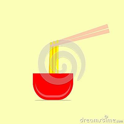 Simple And Clean Colorful Noodle Bowl and Chopstick Flat Vector Vector Illustration