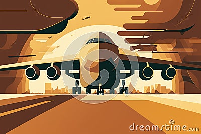 Simple and clean graphic design of a cargo plane taking off from a runway Stock Photo