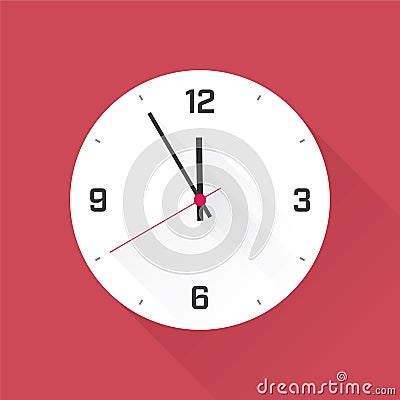 Simple clock on the red wall Vector Illustration