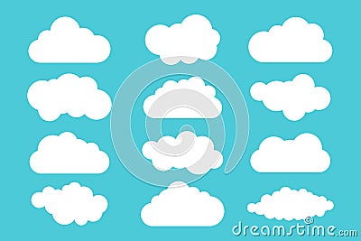 Simple cloud collection. Set of different clouds. Icons and logo cloud set. Vector Illustration