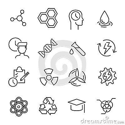 Simple collection of biotechnology related line icons. Vector Illustration