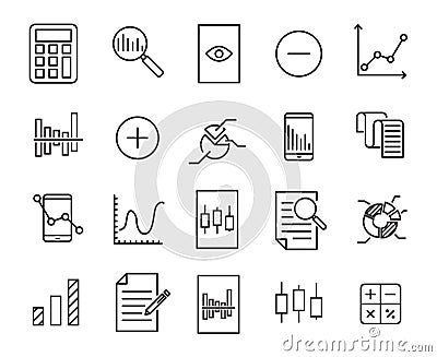 Simple collection of calculation related line icons. Vector Illustration