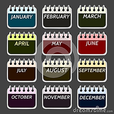 Simple collection of calendar months icons. Vector Illustration