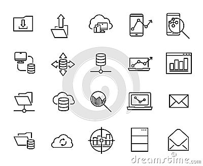Simple collection of programming related line icons. Vector Illustration