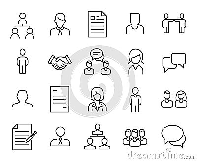 Simple collection of recruitment related line icons. Vector Illustration