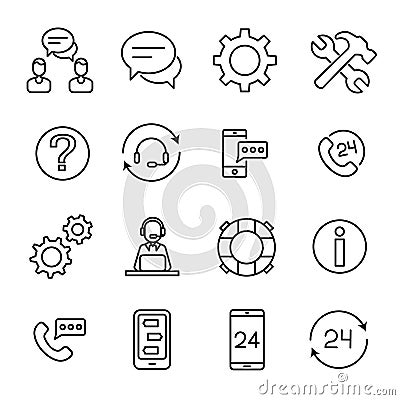 Simple collection of support service related line icons. Vector Illustration