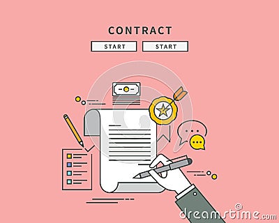 Simple color line flat design of contract, modern illustration Vector Illustration