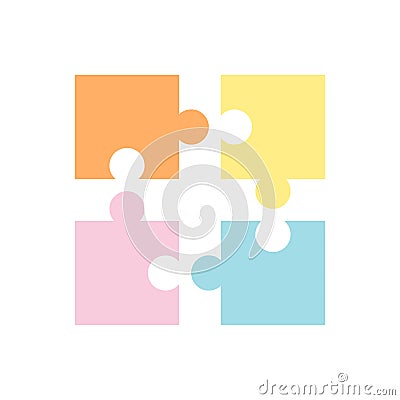 Simple colored element of four identical puzzles. Concept of game, combining puzzle parts into a whole concept Vector Illustration