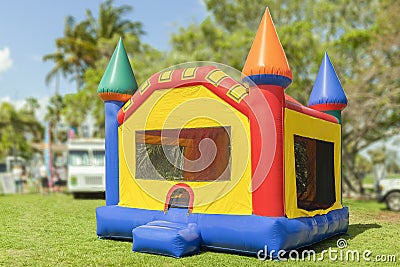 A simple but colorful castle bounce house Stock Photo