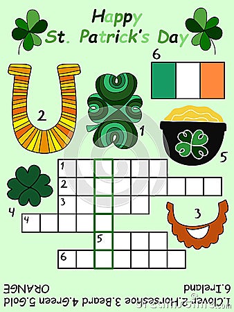 Simple colorful crossword in English for St. Patrick's day party vector illustration Vector Illustration