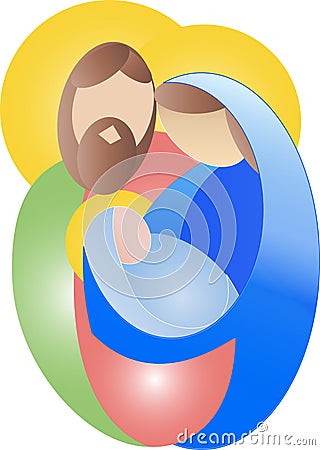 Simple colorful Holy Family Mary Joseph and Jesus Christmas vector illustration Cartoon Illustration