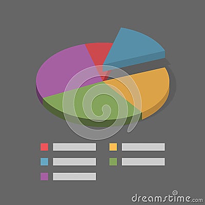 Mininal Isometric Pie Chart Illustration with Labels Cartoon Illustration