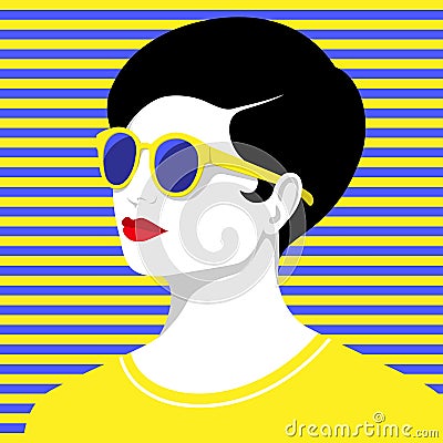 Beautiful woman wearing yellow sunglasses Vector Illustration