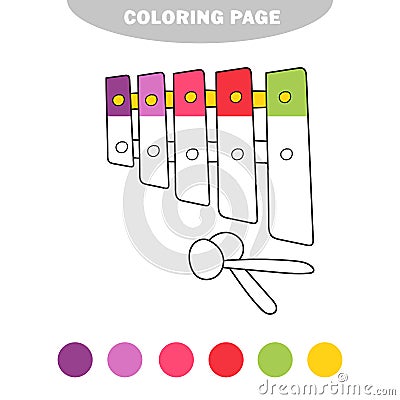 Simple coloring page. Coloring book for children, musical instruments -xylophone Vector Illustration