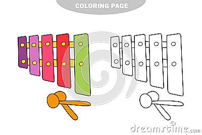 Simple coloring page. Coloring book for children, musical instruments -xylophone Vector Illustration