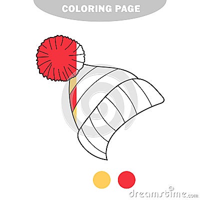 Simple coloring page. Outline of cartoon cute woolen knitted hat. Vector Illustration