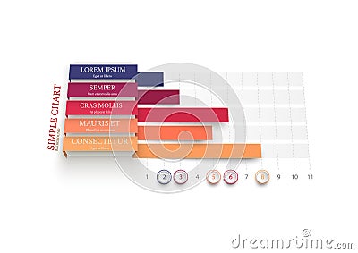 Simple colourful flat chart, graph, diagram, blue, red, purple, violet, orange, yellow bars on a white background Vector Illustration