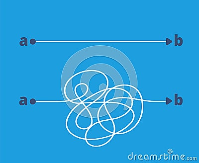 Simple and complicated paths. Easy and difficult way from a to b. Choice and success solution in business vector concept Vector Illustration