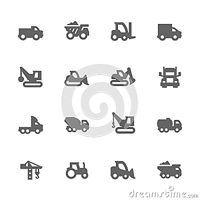 Simple Construction Vehicles Icons Vector Illustration