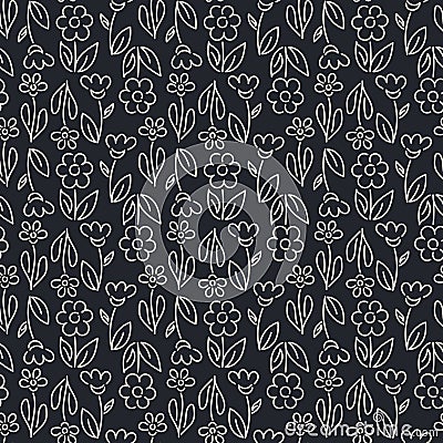 Simple Contour drawing seamless background. Hand drawn floral pattern . Suitable for backgrounds, invitations, Wallpapers, Stock Photo