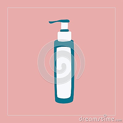 Simple cosmetic bottle with pomp. Cream, foam, mousse, shampoo, gel. Natural organic cosmetics. Skin and body care Vector Illustration
