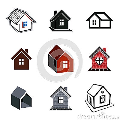 Simple cottages collection, real estate and construction theme. Vector Illustration