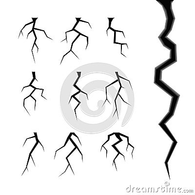 Simple cracks vector set isolated on white Vector Illustration