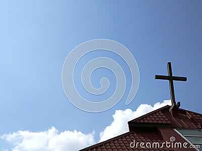 Simple cross on a protestant church Stock Photo