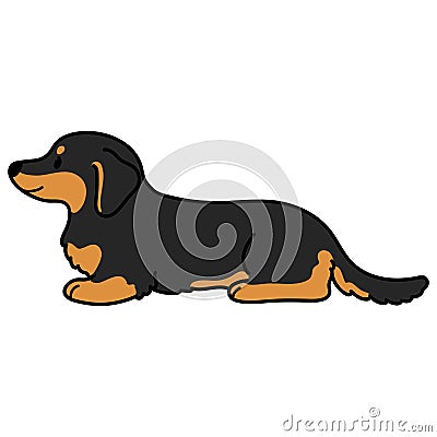 Simple and cute illustration of dark colored Miniature Dachshund lying down Vector Illustration