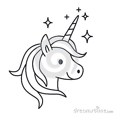 Simple cute magic unicorn line cartoon illustration isola Vector Illustration