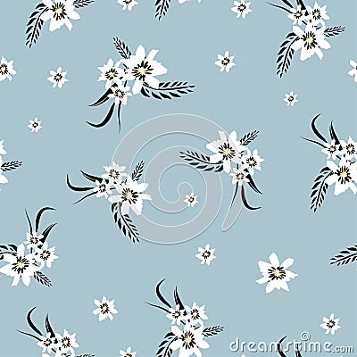 Simple cute pattern with small white flowerson pastel blue Stock Photo