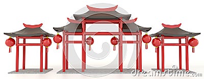 Simple 3D Chinese pavilion gate Stock Photo