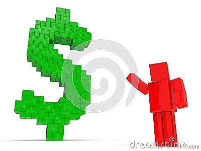 Simple 3d cubic character and dollar symbol. Stock Photo