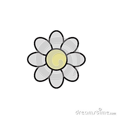 Simple daisy chamomile. Camomile icon. Cartoon design icon. Flat vector illustration. Isolated on white background. Vector Illustration