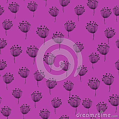 Simple dandelion silhouette seamless pattern. Blowball botanical background. Abstract floral wallpaper Vector Illustration